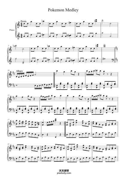 “Pokemon Medley”钢琴谱-Misc Computer Games-免费下载-天天钢琴