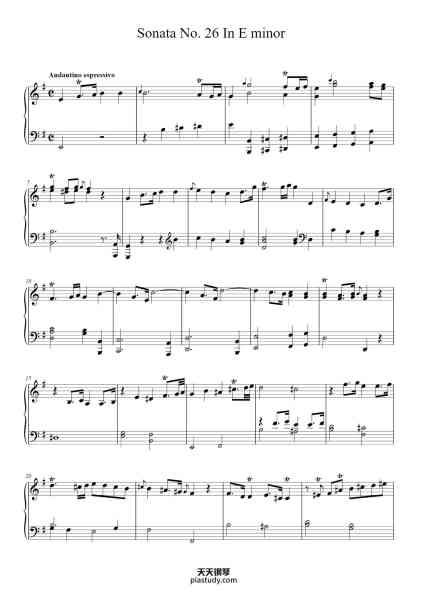 “Sonata No. 26 In E minor”钢琴谱-Padre Antonio Soler-免费下载-天天钢琴