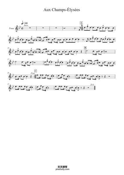 “Aux Champs-Élysées”钢琴谱-M.Wilsh, M.Deighan, arrgt TL-免费下载-天天钢琴