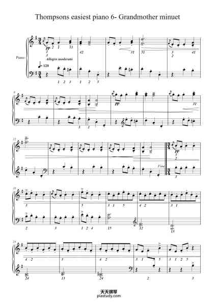 “Thompsons easiest piano 6- Grandmother minuet”钢琴谱-John Thompson-免费下载-天天钢琴