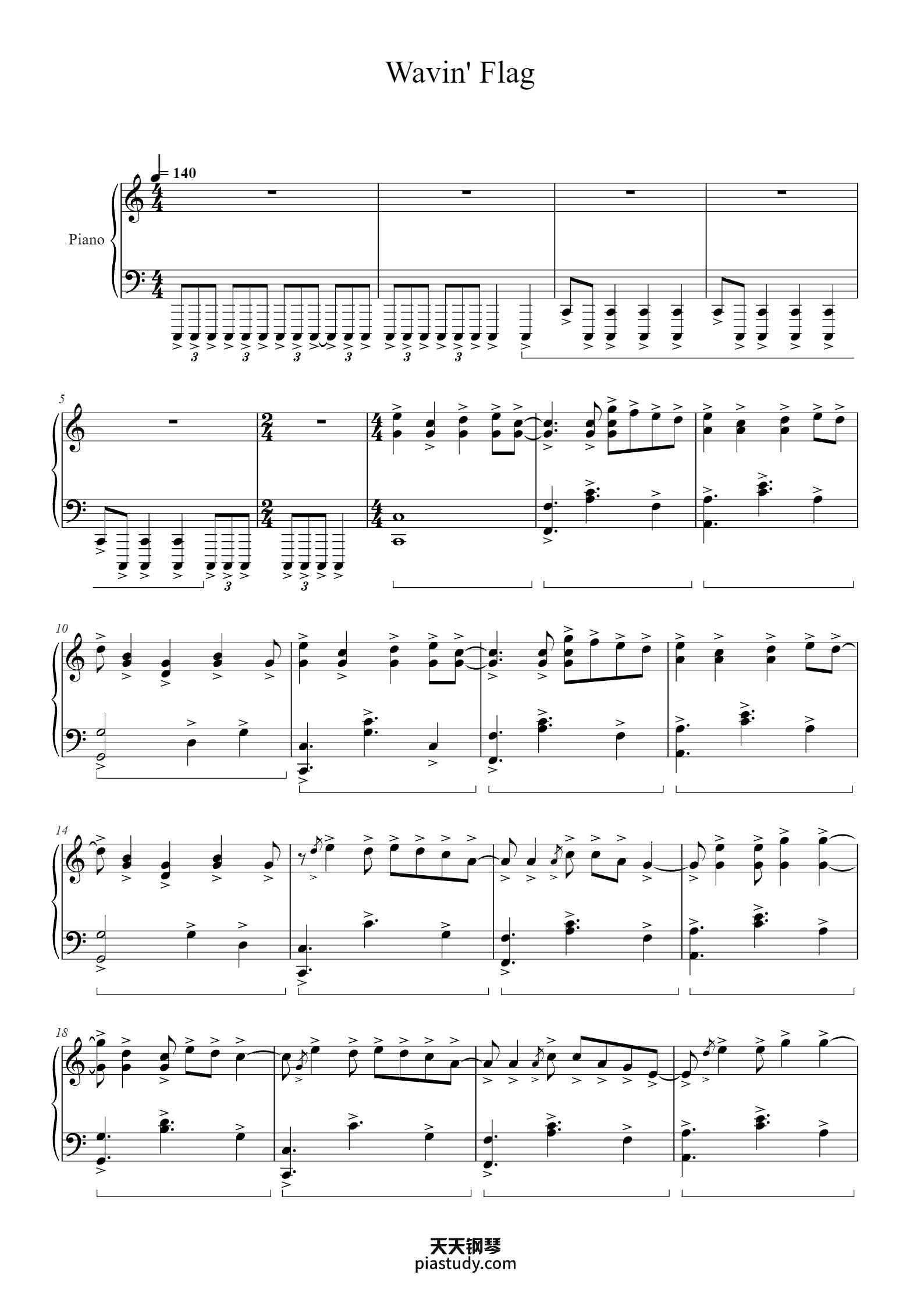 'Wavin' Flag' - Piano Sheet Music By K'naan | TOPiano
