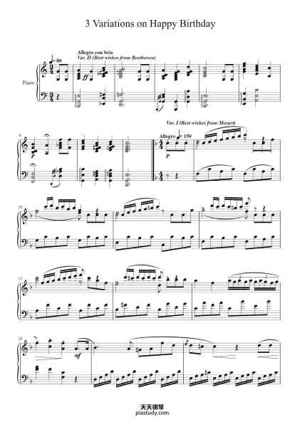 “3 Variations on Happy Birthday”钢琴谱-Cyprien Katsaris-免费下载-天天钢琴