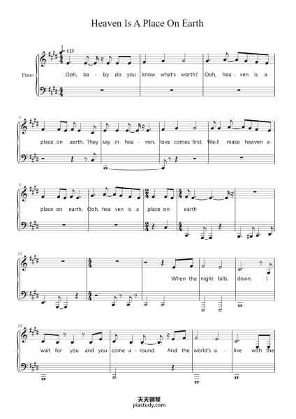 “Heaven Is A Place On Earth”钢琴谱-Belinda Carlisle-免费下载-天天钢琴