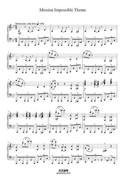 “Mission Impossible Theme”钢琴谱-By LALO SCHIFRIN-免费下载-天天钢琴