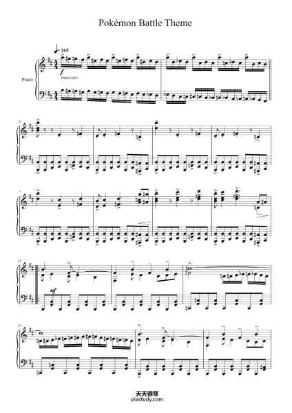 “Pokémon Battle Theme”钢琴谱-Junichi Masuda Arr. by Phil Sisk-免费下载-天天钢琴