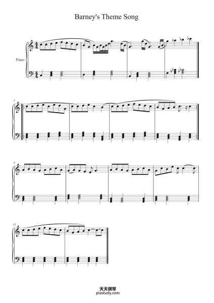 “Barney's Theme Song”钢琴谱-Barney-免费下载-天天钢琴