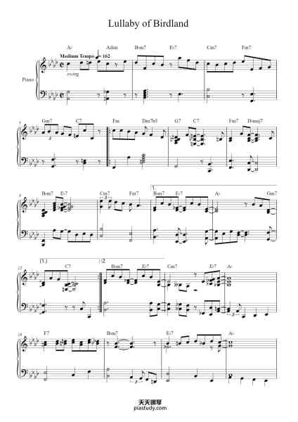 “Lullaby of Birdland”钢琴谱-George Shearing 
Transcrición: Emilio Bueno-免费下载-天天钢琴