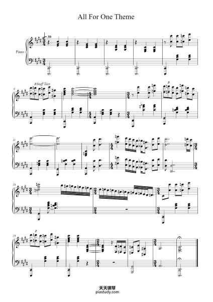 “All For One Theme”钢琴谱-Deansell Beadred-免费下载-天天钢琴