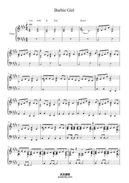 “Barbie Girl”钢琴谱-Joyceel Zavelt-免费下载-天天钢琴