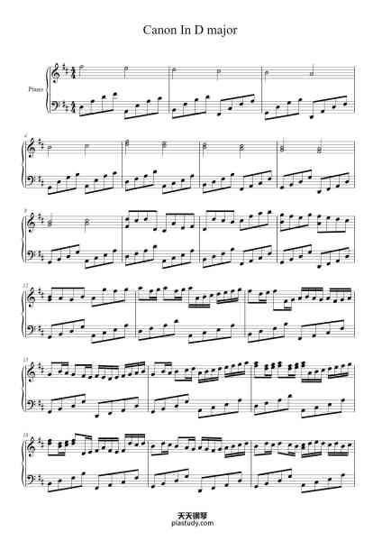 “Canon in D Major”钢琴谱-Johann Pachelbel-免费下载-天天钢琴