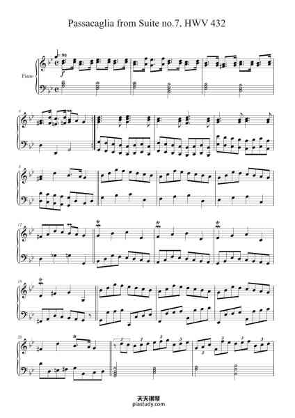 “Passacaglia from Suite No. 7 in G Minor, HWV 432”钢琴谱-Georg Frideric Handel
(1685 - 1759)
-免费下载-天天钢琴