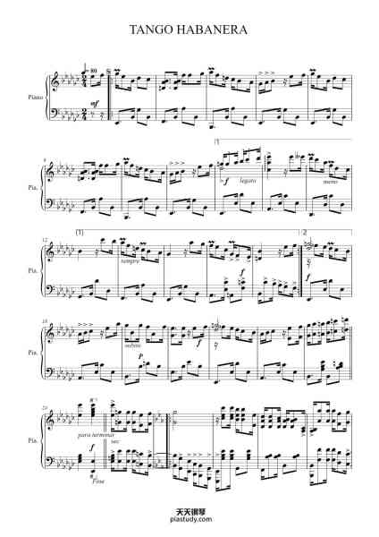 “TANGO HABANERA”钢琴谱-Ernesto Nazareth-免费下载-天天钢琴
