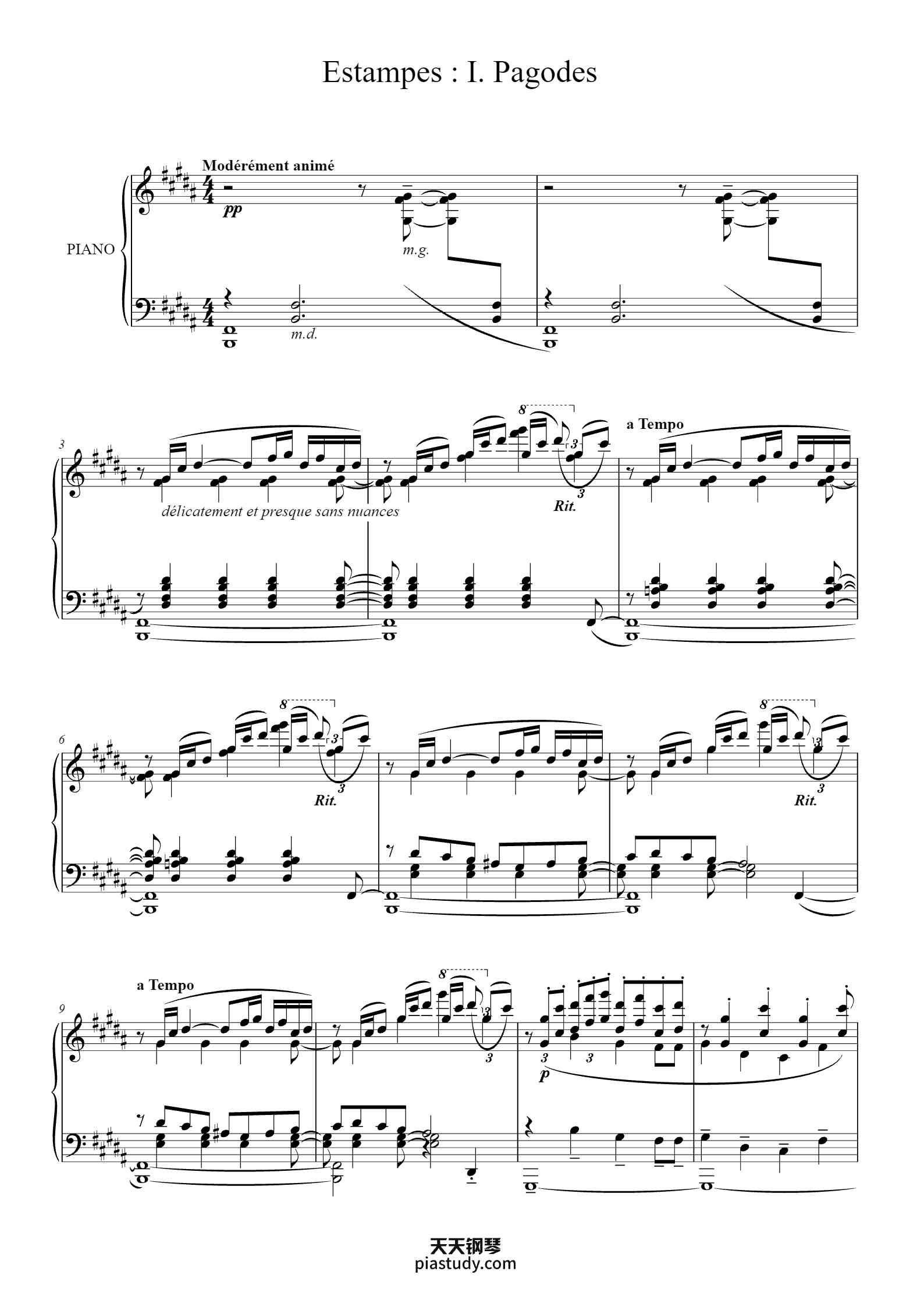 Estampes: I. Pagodes钢琴谱 - Claude Debussy - free piano sheet music ...