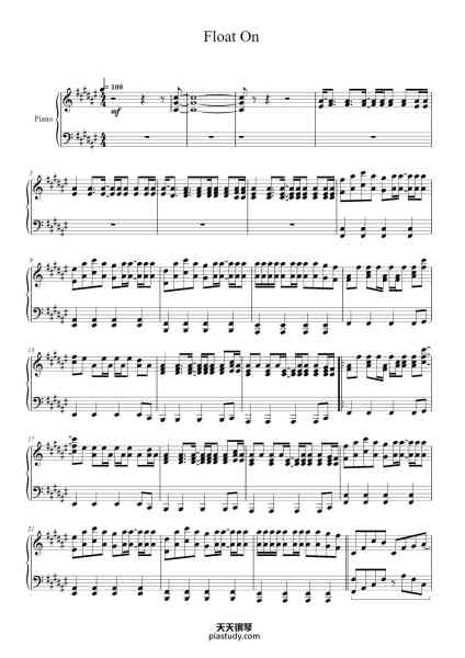 “Float On”钢琴谱-Music by Isaac Brock, Eric Judy, Dann Gallucci, and Benjamin Weikel-免费下载-天天钢琴