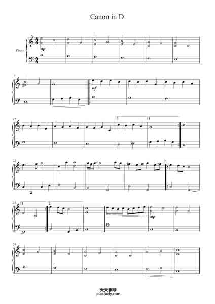 “Canon in D Major, Pachelbel's Canon”钢琴谱-J.Pachelbel-免费下载-天天钢琴