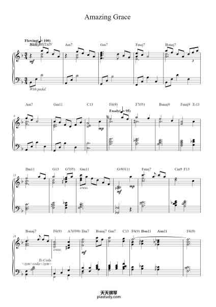 “Amazing Grace”钢琴谱-Traditional American Melody
from Carrell and Clayton’s Virginia Harmony-免费下载-天天钢琴