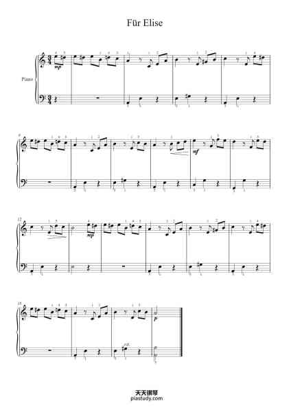 “Bagatelle No. 25 in A Minor, WoO 59 "Für Elise"”钢琴谱-arr. Verona-免费下载-天天钢琴