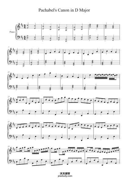 “Canon in D Major”钢琴谱-J.Pachabel-免费下载-天天钢琴