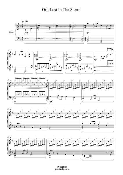 “Ori, Lost In The Storm”钢琴谱-Composed by Gareth Coker-免费下载-天天钢琴