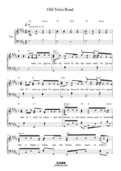 “Old Town Road”钢琴谱-Arr. by Liam Hinzman-免费下载-天天钢琴