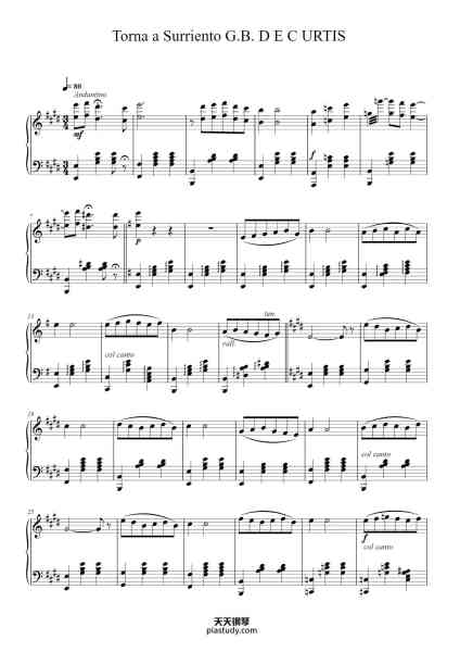 “Torna a Surriento”钢琴谱-E. DE CURTIS-免费下载-天天钢琴