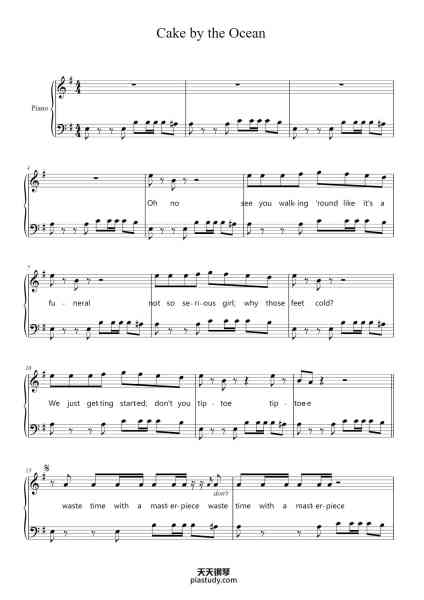 “Cake by the Ocean”钢琴谱-DNCE Arranged by: Justin Chan-免费下载-天天钢琴