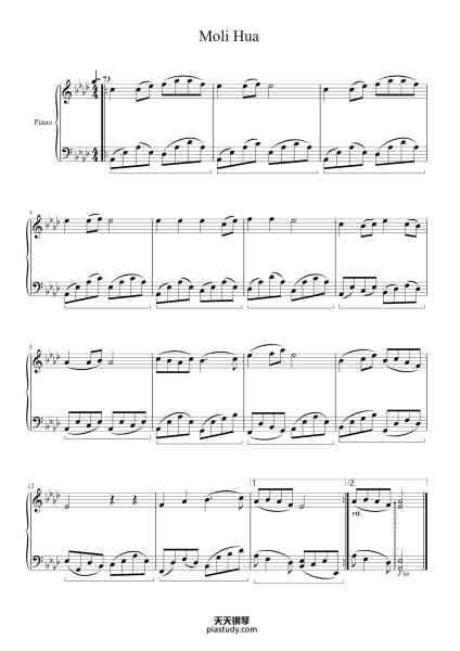 “Moli Hua”钢琴谱-Transposed for piano solo in A flat by: (Yong Le)-免费下载-天天钢琴