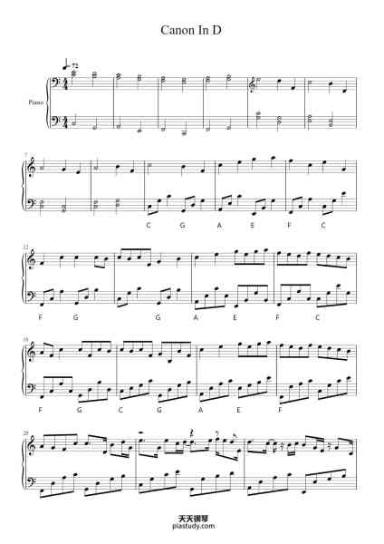“Canon in D”钢琴谱-By Johann Pachelbel-免费下载-天天钢琴