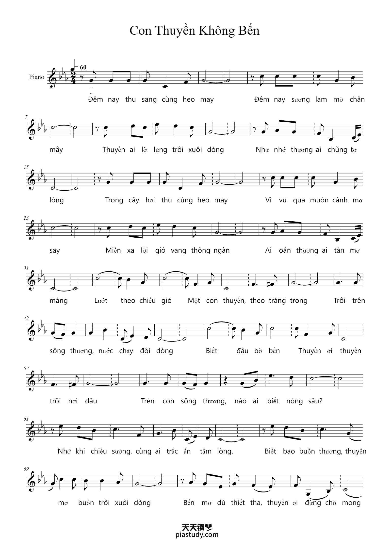 'Con Thuyền Không Bến' - Piano Sheet Music By xxx | TOPiano