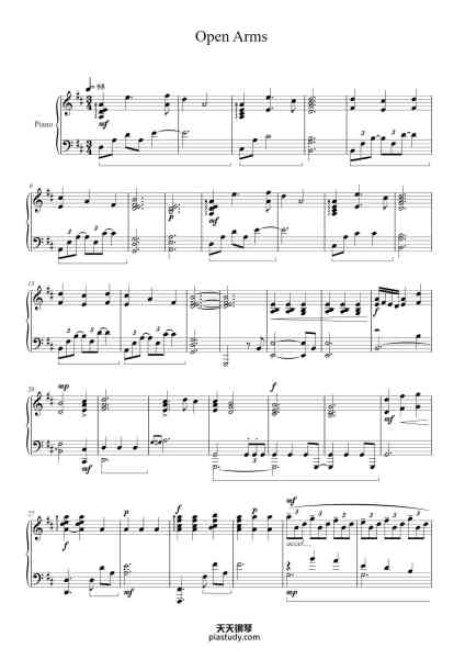 “Open Arms”钢琴谱-Arranged by, John Nichols-免费下载-天天钢琴