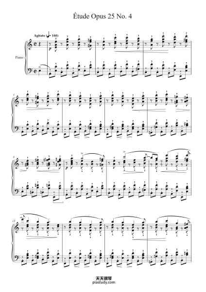 “Étude Op. 25 No. 4 in A Minor”钢琴谱-Frédéric François Chopin
(1810 - 1849)-免费下载-天天钢琴