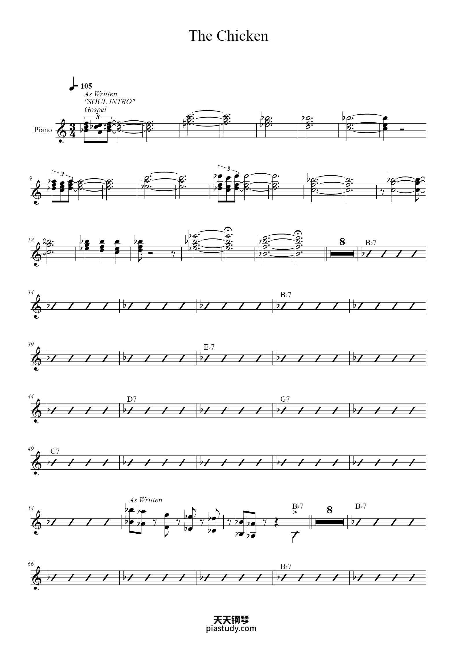 The Chicken Notes The Chicken钢琴谱 - Jaco Pastorius - free piano sheet music - PiaNoproblem