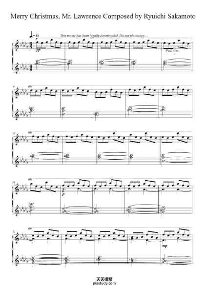 “Merry Christmas, Mr. Lawrence”钢琴谱-Composed by Ryuichi Sakamoto-免费下载-天天钢琴