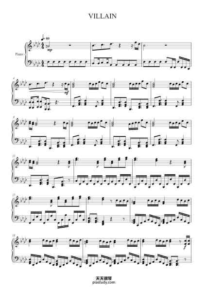 “VILLAIN”钢琴谱-Fieldnald Bosrin-免费下载-天天钢琴