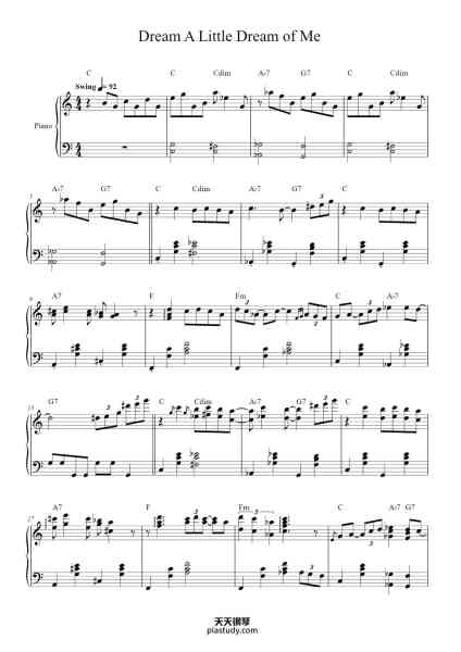“Dream A Little Dream of Me”钢琴谱-Arranged by Thomas LS Pang-免费下载-天天钢琴