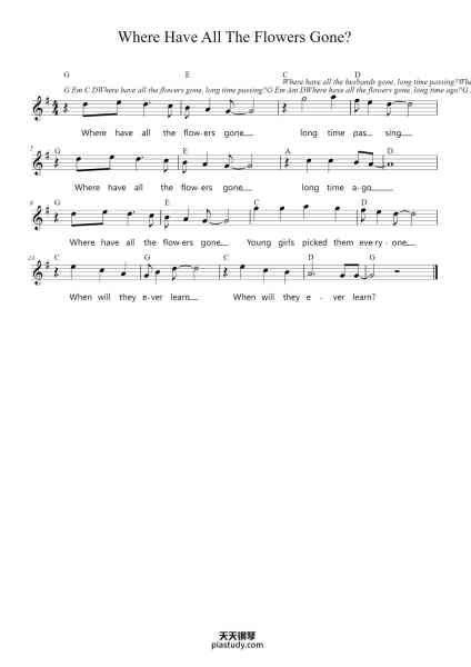 “Where Have All The Flowers Gone?”钢琴谱-Pete Seeger 1955
Joe Hickerson 1960 -免费下载-天天钢琴