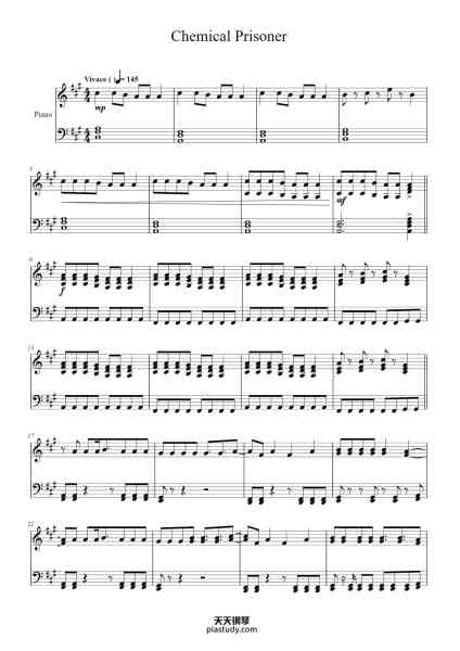 “Chemical Prisoner”钢琴谱-Words and Music by Ronnie Radke Arrangement by Nathan Patrick-免费下载-天天钢琴