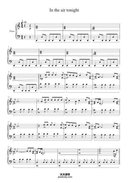 “In the air tonight”钢琴谱-Phil Collins-免费下载-天天钢琴