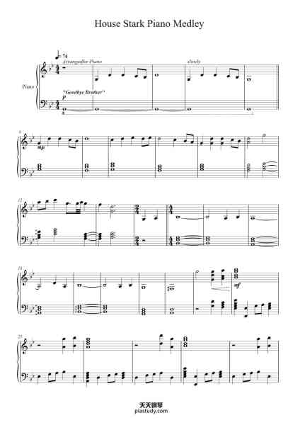 “House Stark Piano Medley”钢琴谱-By Ramin Djawadi Arr: Torbj?rn Brandrud-免费下载-天天钢琴