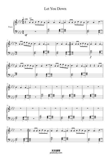 “Let You Down”钢琴谱-Toynsea Johncox-免费下载-天天钢琴