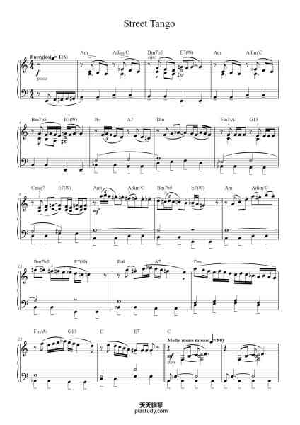 “Street Tango”钢琴谱-ASTOR PIAZZOLLA
Arranged by Hywel Davies-免费下载-天天钢琴