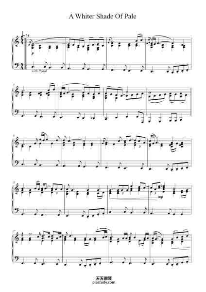 “A Whiter Shade of Pale”钢琴谱-Words and Music by Keith Reid and Gary Brooker-免费下载-天天钢琴