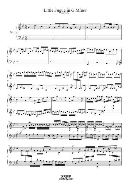 “Fugue in G Minor, BWV 578 "Little"”钢琴谱-Johann Sebastian Bach-免费下载-天天钢琴