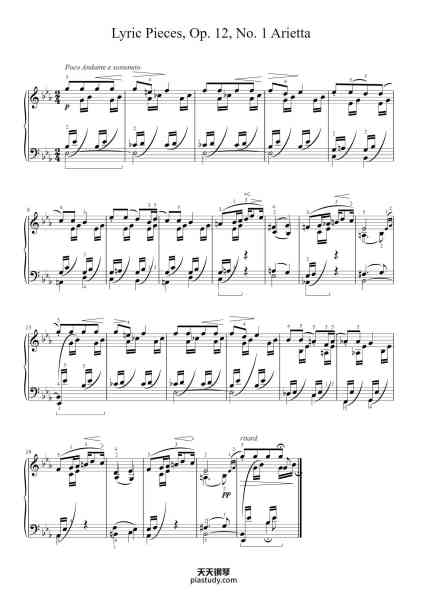 “Lyric Pieces, Op. 12, No. 1 Arietta”钢琴谱-Edvard Grieg Op. 12, No. 1-免费下载-天天钢琴
