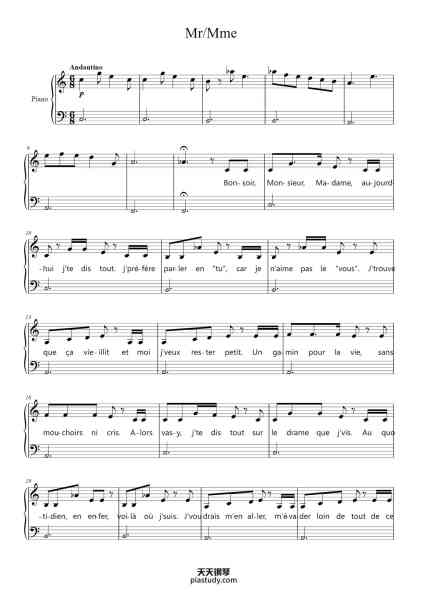 “Mr/Mme”钢琴谱-Loïc Nottet
arr. Sabine Dechêne-免费下载-天天钢琴