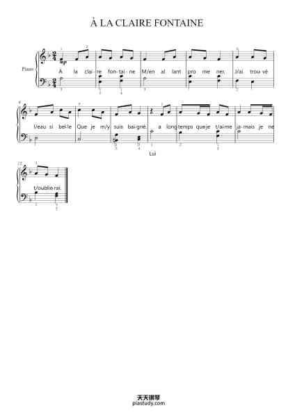 “À LA CLAIRE FONTAINE”钢琴谱-Misc Traditional-免费下载-天天钢琴