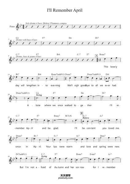 “I'll Remember April”钢琴谱-Gene DePaul-免费下载-天天钢琴