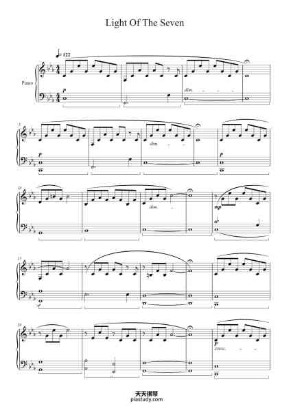 “Light of the Seven”钢琴谱-Composed by Ramin Djawadi Piano arrangement by Nicolas Del Gallo-免费下载-天天钢琴