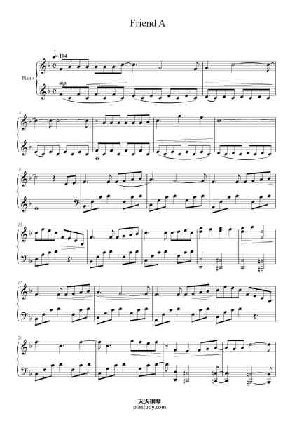 “Friend A ~ Piano Solo (Shigatsu Wa Kimi No Uso)”钢琴谱-Composed by Yokoyama Masaru Transcribed by Doran Oon-免费下载-天天钢琴