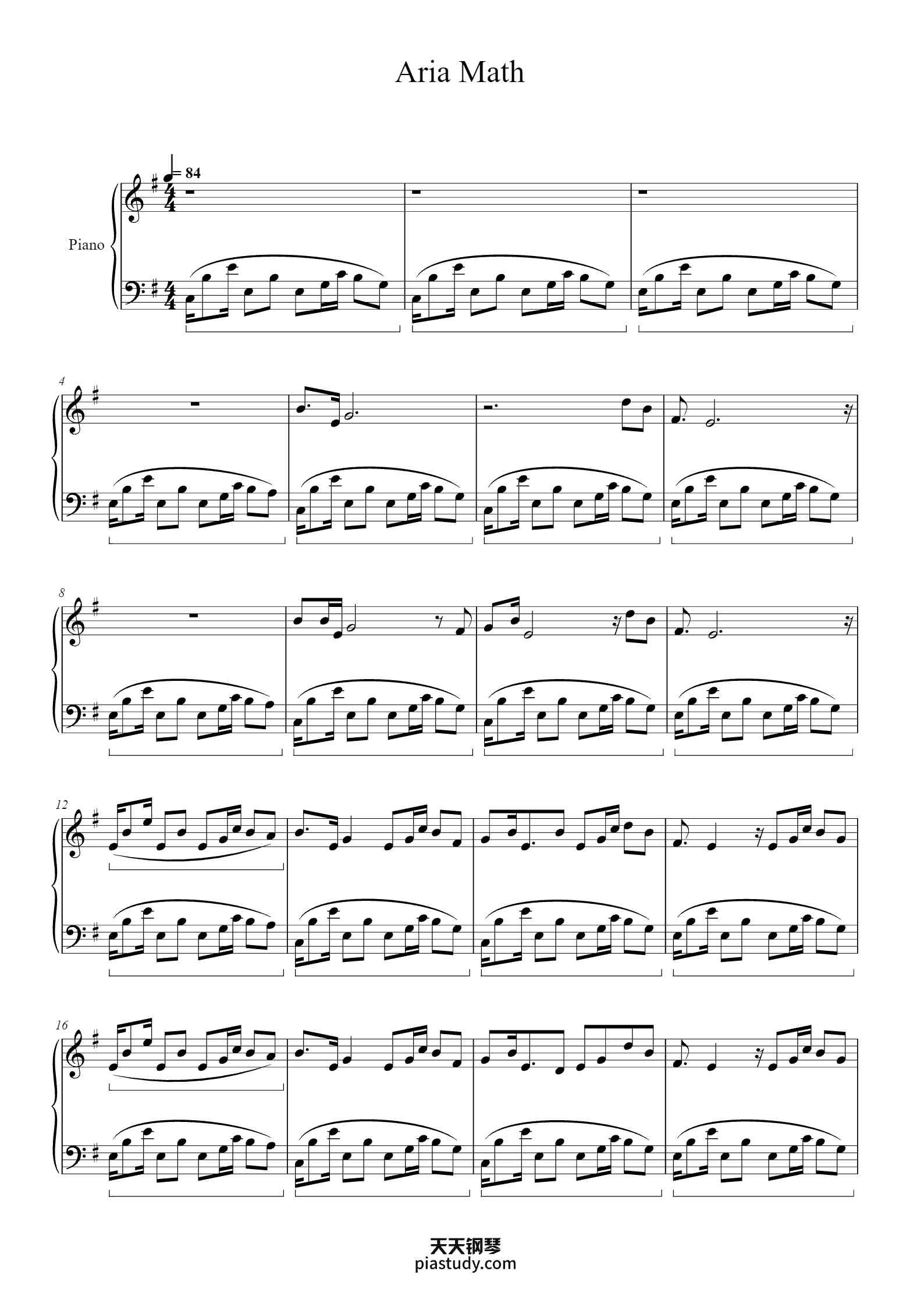 Aria Math - C418钢琴谱 - C418 - free piano sheet music - PiaNoproblem